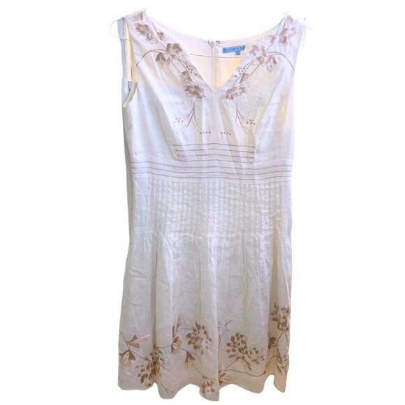 Antonio Melani Linen Sleeveless Floral Beige Cream Tan Shift Dress 6 Embroidery - Picture 11 of 14
